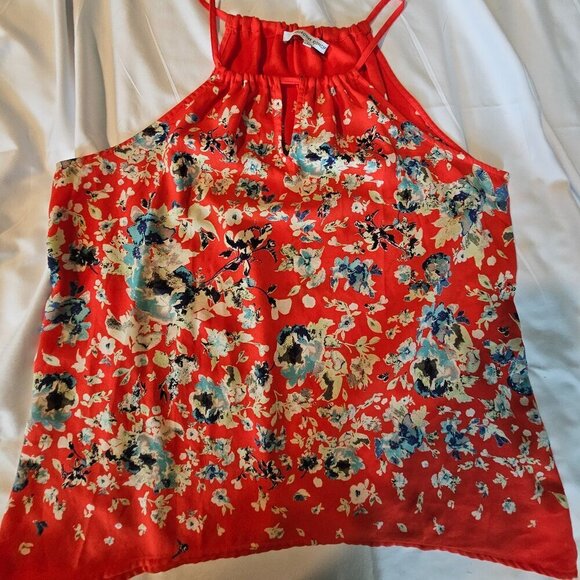 Collective Concepts Red Yellow & Blue Floral Krissa Keyhole Halter Blouse Large - Picture 6 of 9